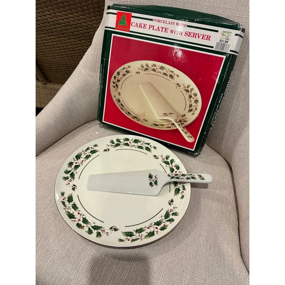 Christmas Holiday Porcelain Cake Plate & Server Cookie Plate Japan